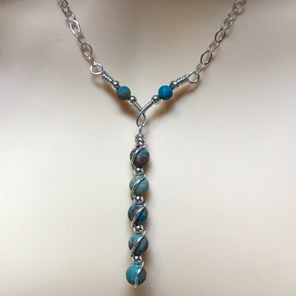 Necklace- Blue Crazy Lace Agate Sterling Silver Y Neclace - Picture 2 of 7